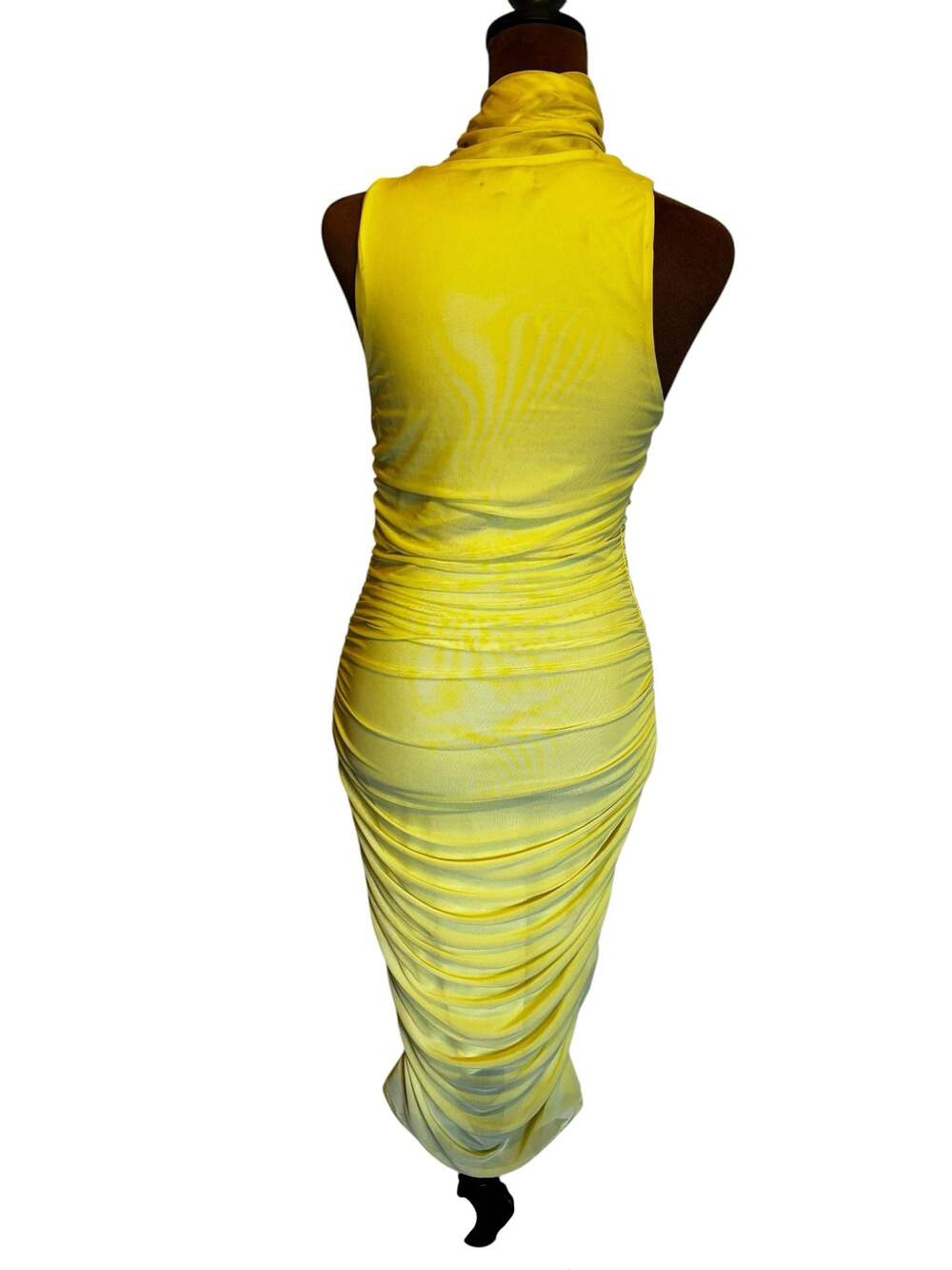 AFRM Sleeveless Mock Neck Ruched Midi Dress in Neon Yellow Size Small - Picture 3 of 6